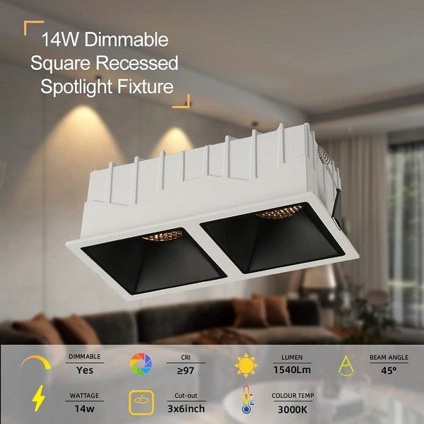 Dimmable Canless Double Recessed Spotlight , Warm White Linear LED Cob