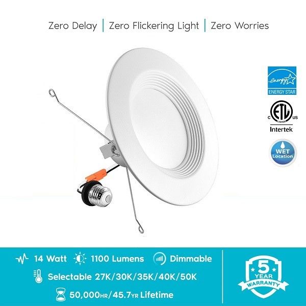 Baffle Trim 6 Inch LED Flush Mount Light , 14W 5cct Slim Flush Mount Light