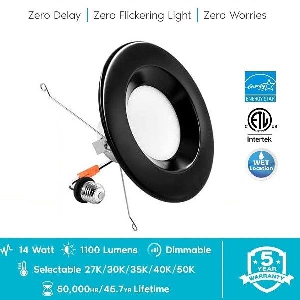 Dimming Ceiling Black LED Flush Mount Light 14 Watt 5 Inch 120V  Flicker Free